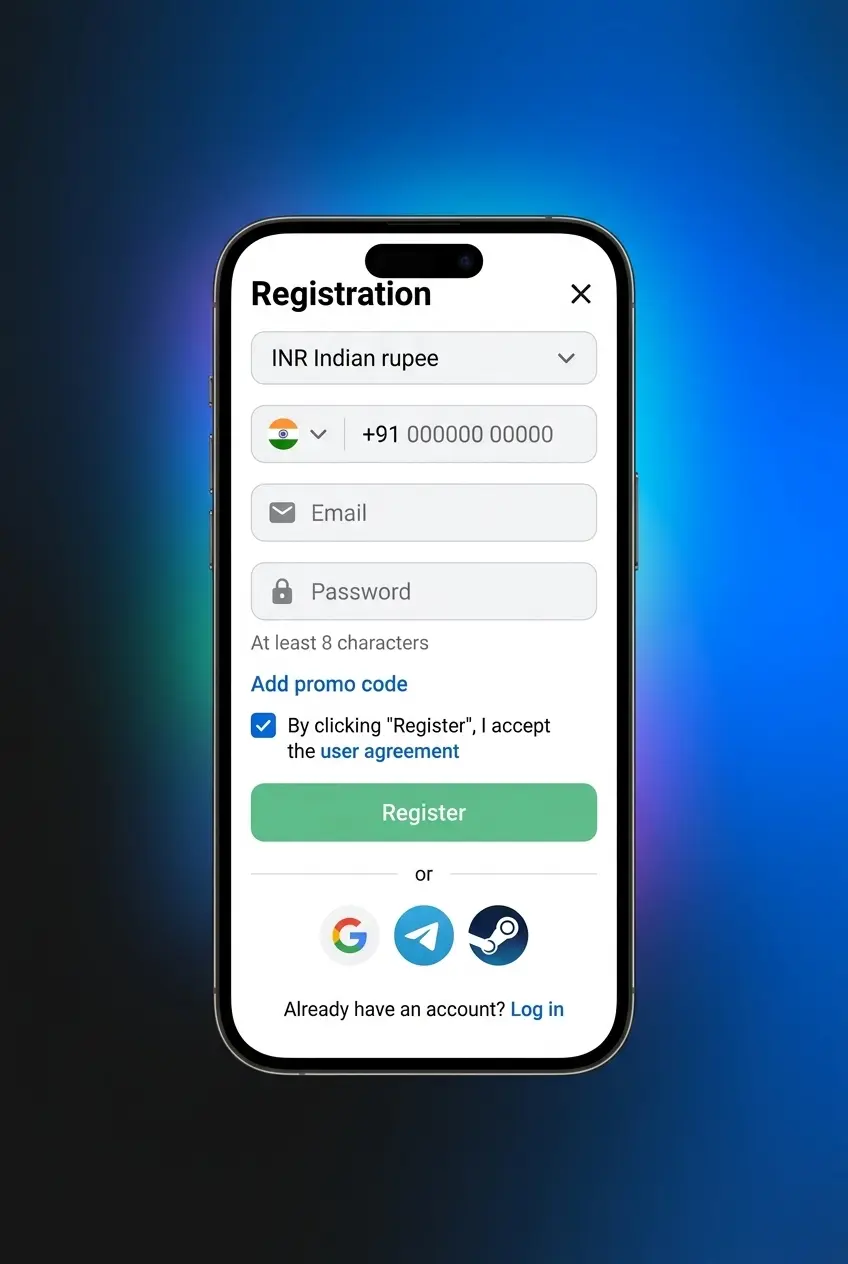 1win mobile app login screen