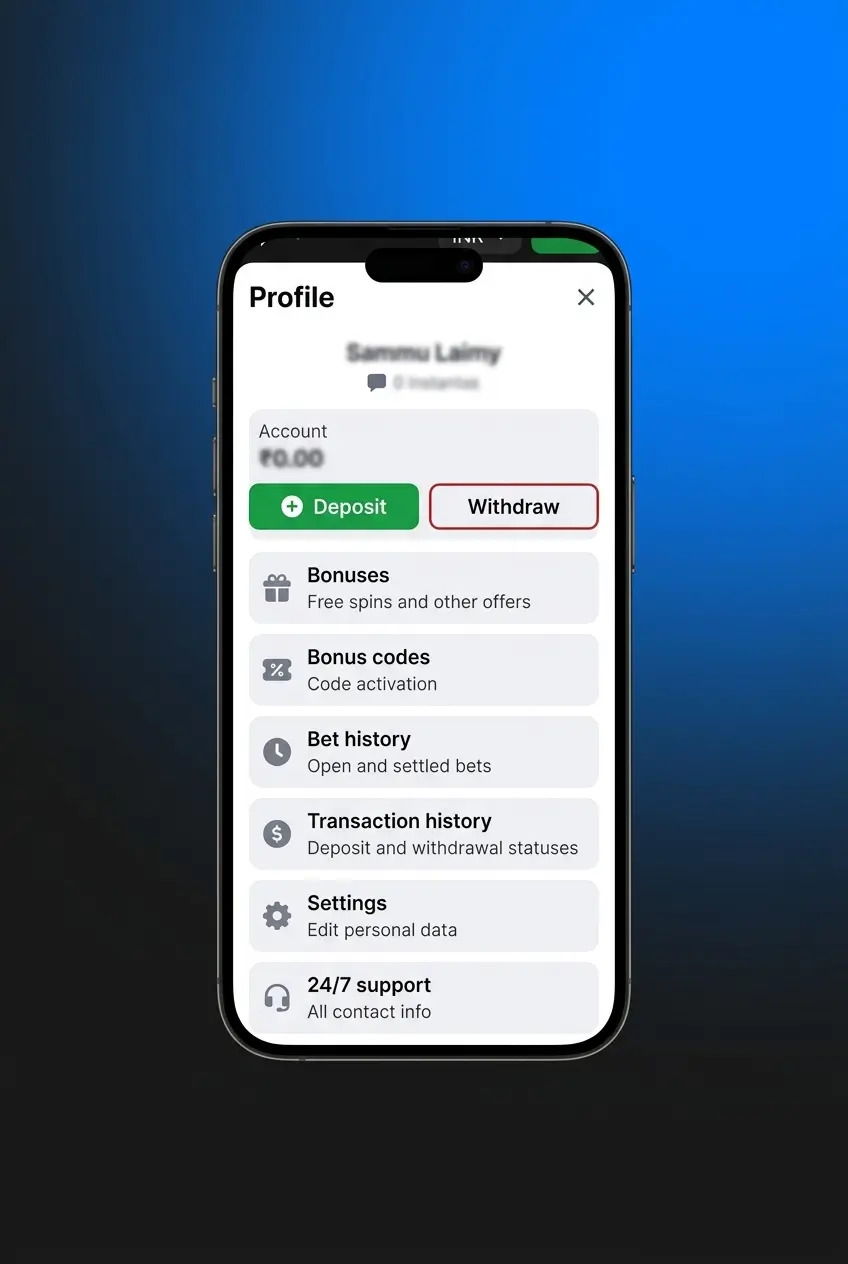 Step-by-step guide on how to withdraw winnings on mobile, showing a numbered process from steps 1 to 5