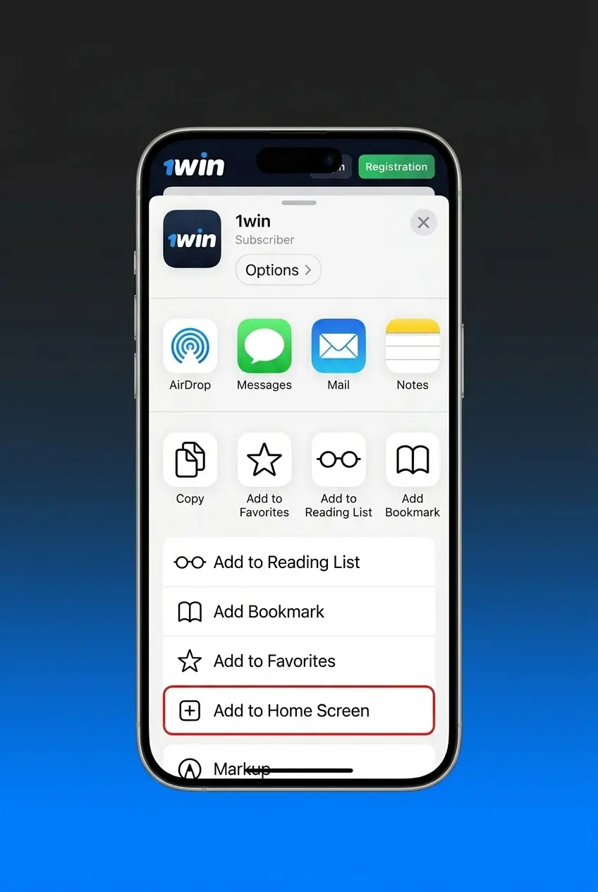 Add to Home Screen option in Safari share sheet