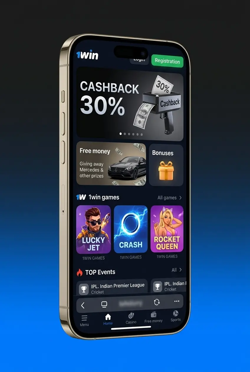 iPhone Safari browser open to the 1win website