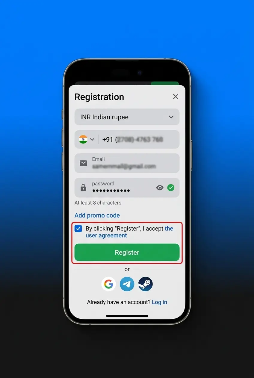 Step-by-step guide to registering an account on the 1win mobile app sign up screen