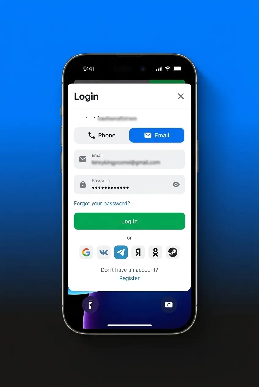 Step-by-step guide showing how to register an account on the 1win mobile app with sign up screen