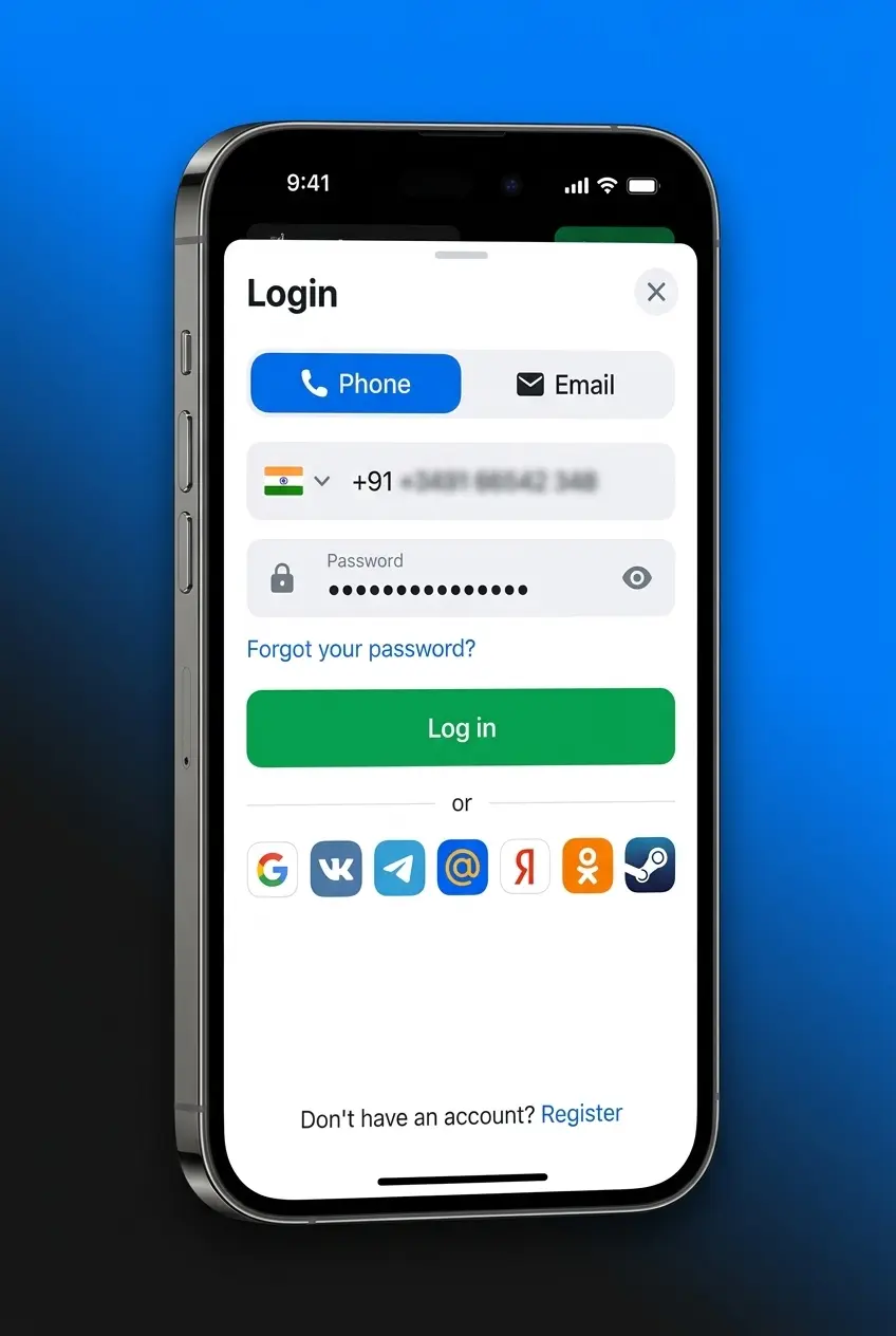 Deposit button on 1win mobile app