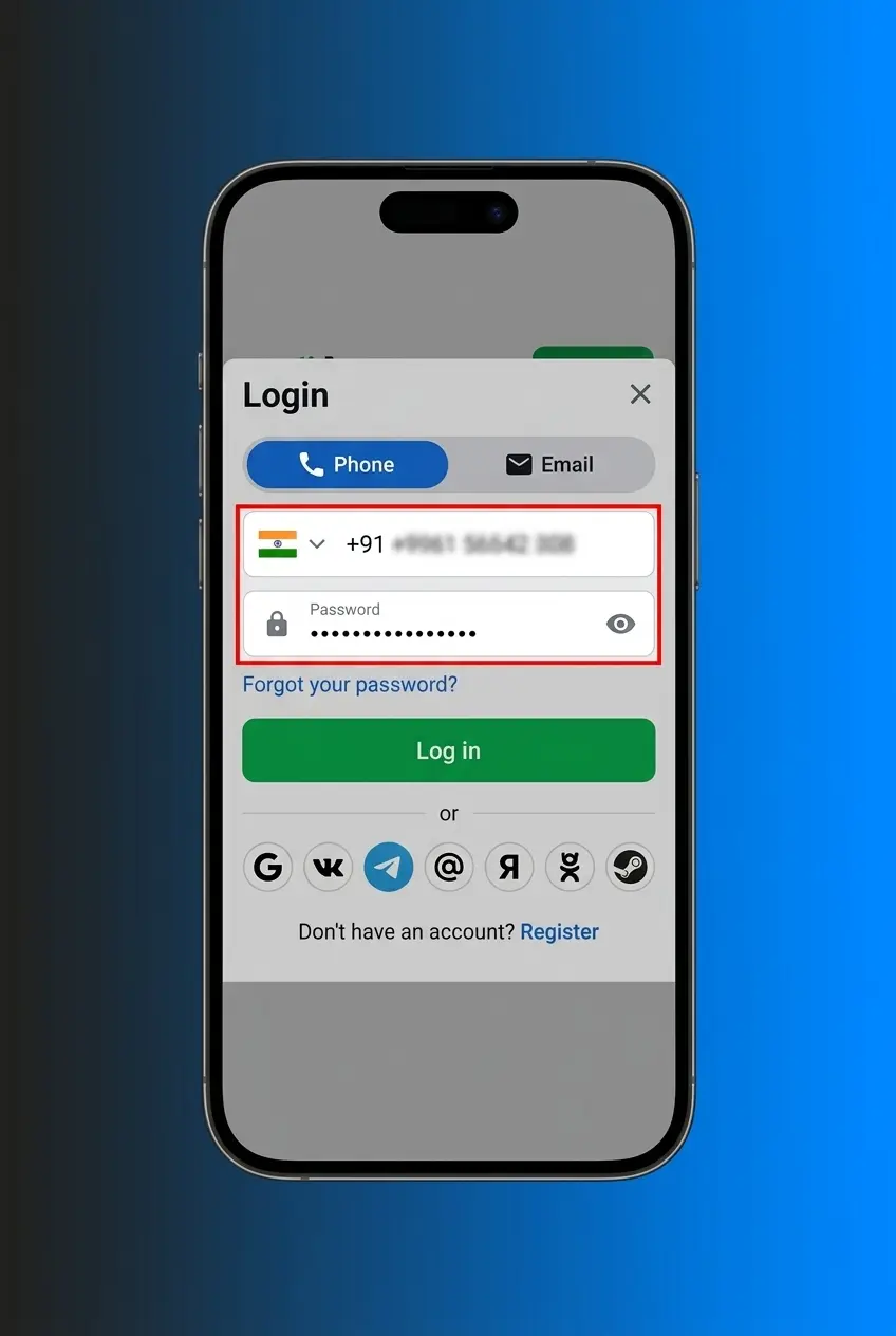 Step 2 - Enter email or phone number and password